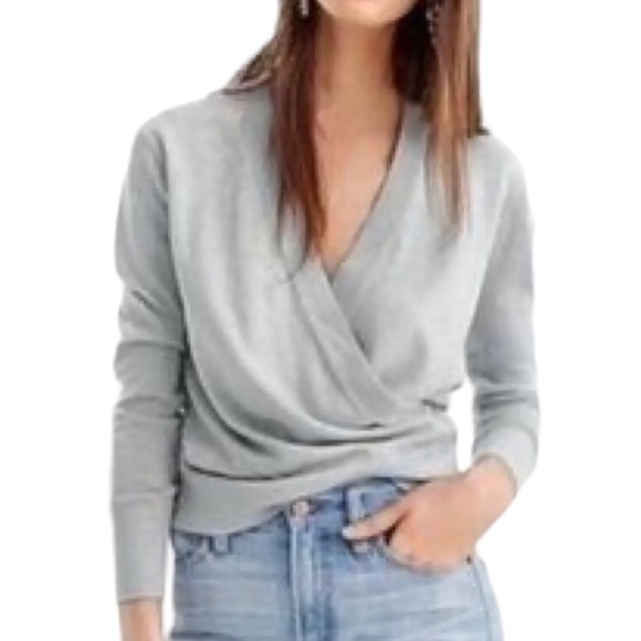 J. Crew Sweaters - J. Crew Merino Wool Wrap Sweater Surplice Plunging Neckline Gray Small